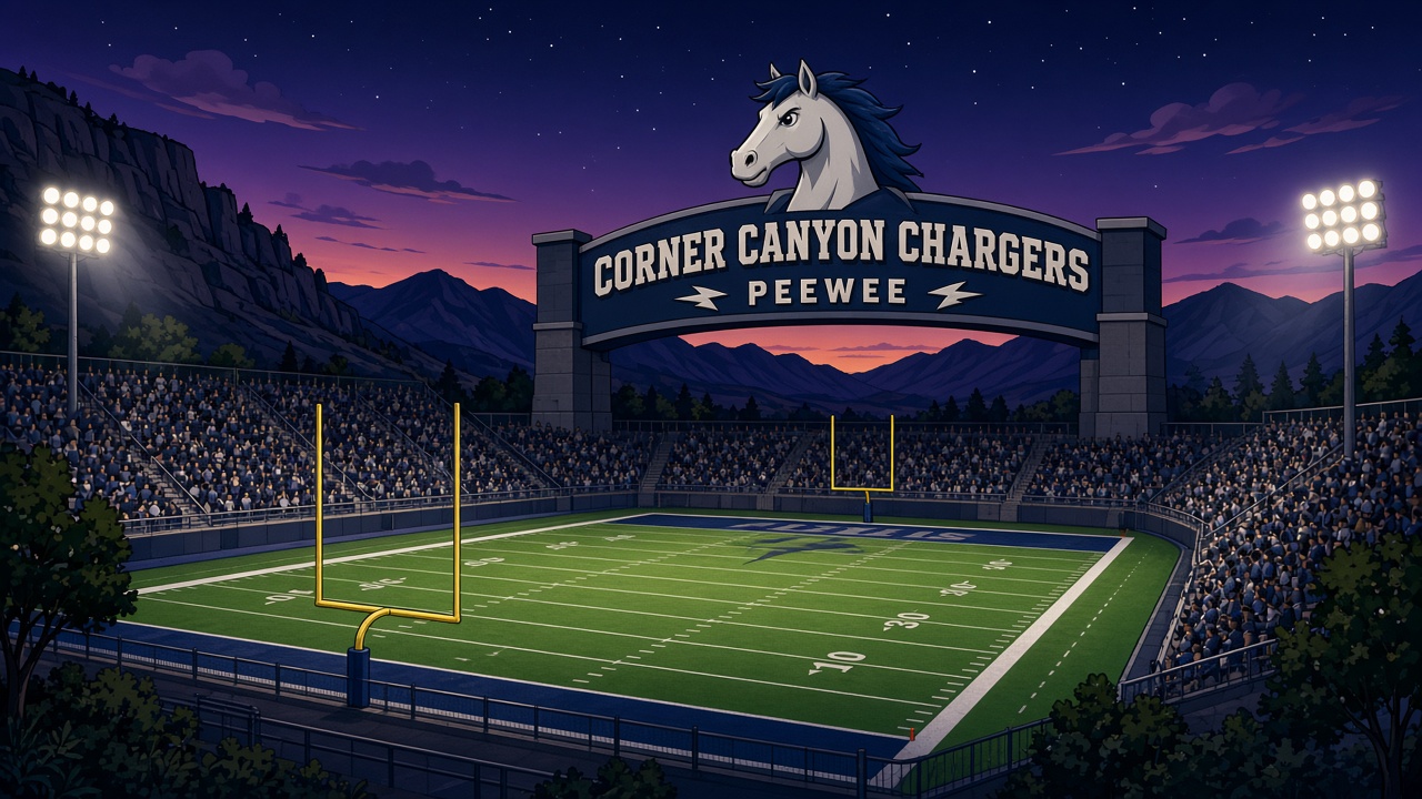 Cartoon Corner Canyon Chargers Peewee stadium at night